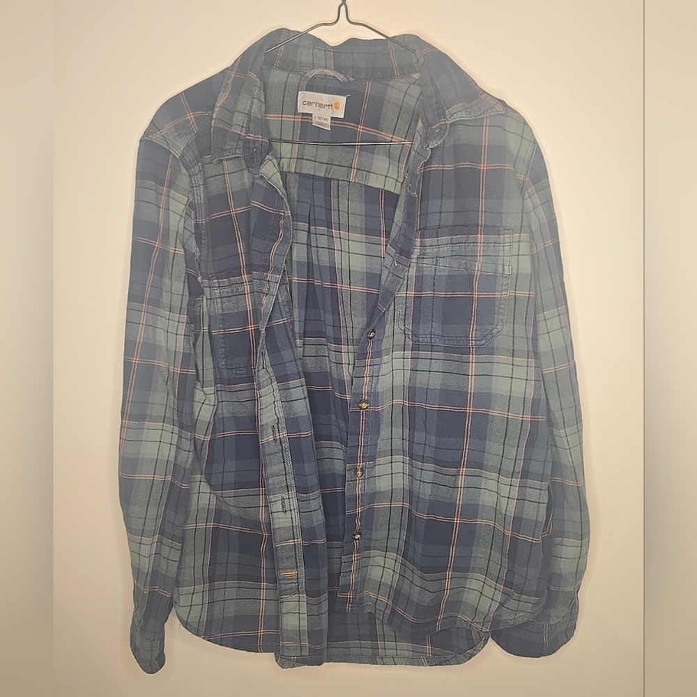 Carhartt Navy and Teal Plaid Shirt